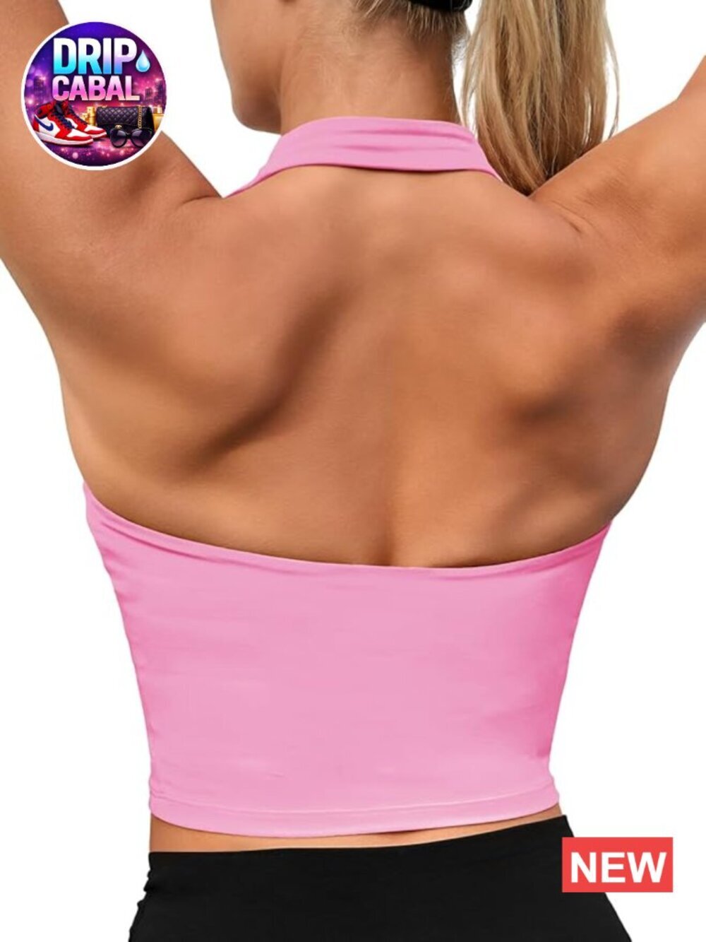 Buttery Soft Cropped Halter Workout Tank with Built in Bra Padded Open Back